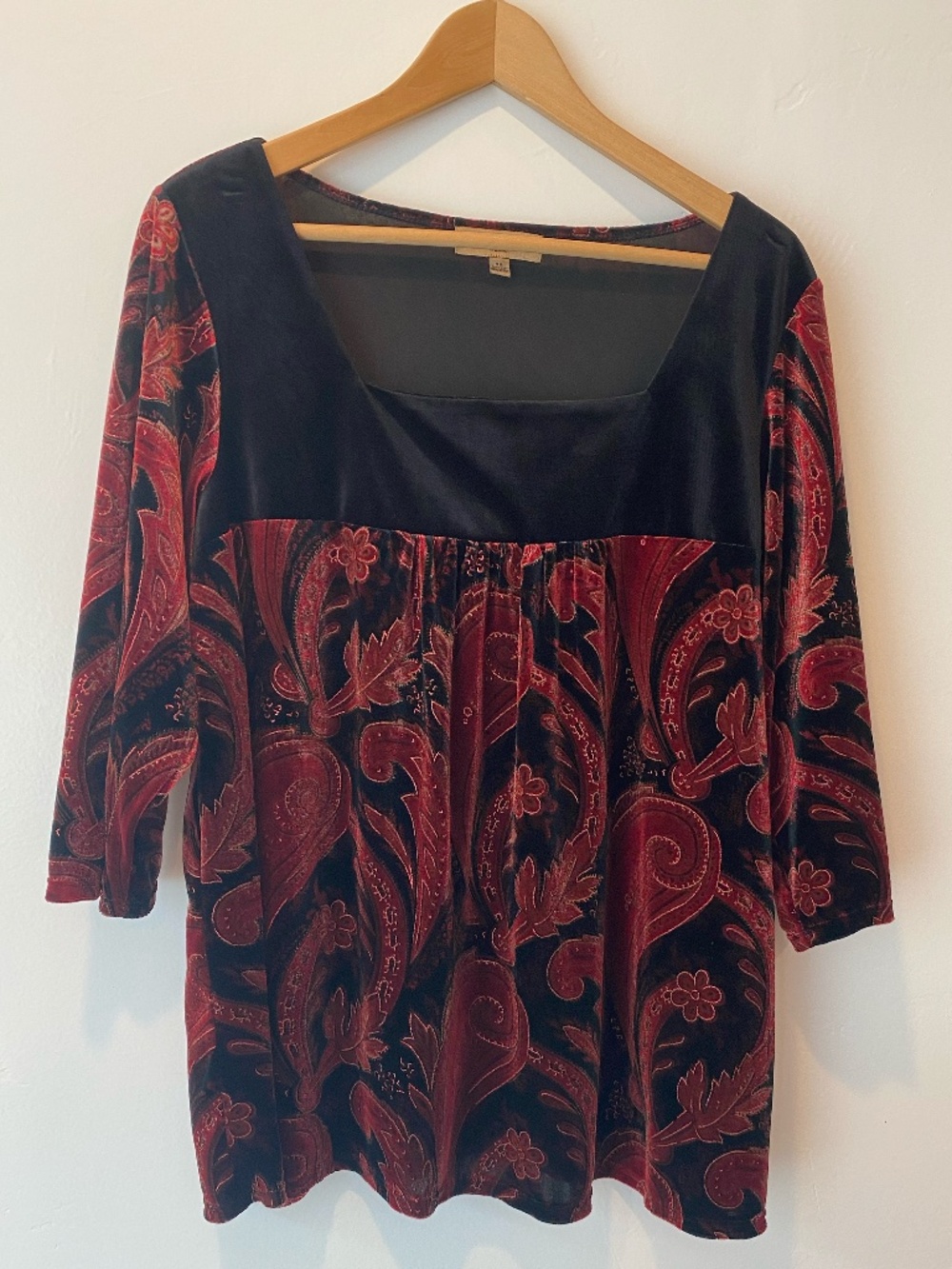 Vtg Notations Velvet Peasant Top 2X Red Paisley Women's